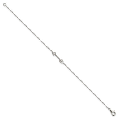 7 Inch Sterling Silver Rhodium-Plated Polished Arrow/Heart With Cz Bracelet