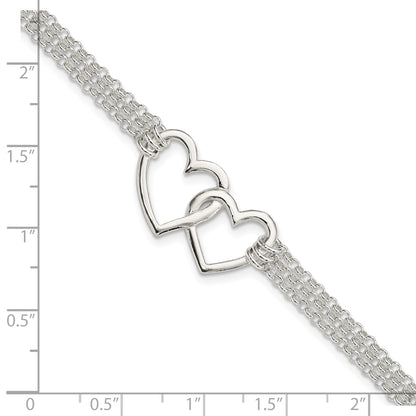 7 Inch Sterling Silver Polished 3-Strand W/.5In. Ext. Heart Bracelet