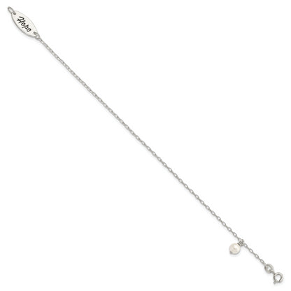 7.5 Inch Sterling Silver Polished Synthetic Pearl Dangle Hope Bracelet