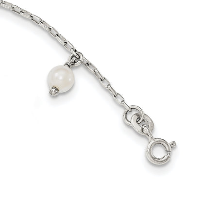 7.5 Inch Sterling Silver Polished Synthetic Pearl Dangle Hope Bracelet