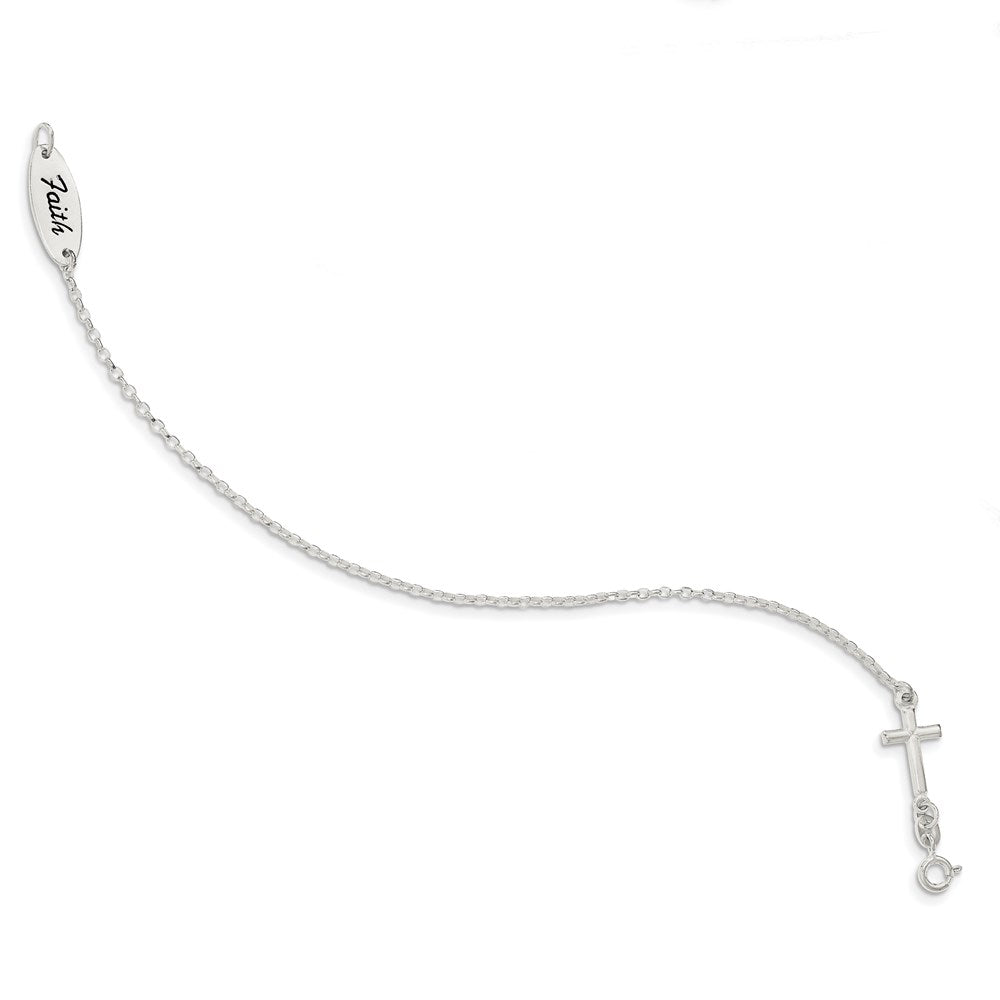 7.5 Inch Sterling Silver Polished Enamel Faith And Cross Bracelet