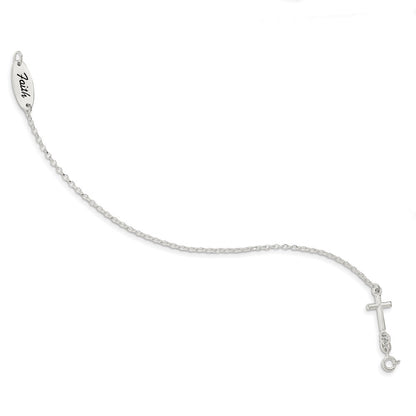7.5 Inch Sterling Silver Polished Enamel Faith And Cross Bracelet