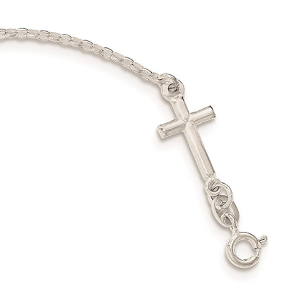 7.5 Inch Sterling Silver Polished Enamel Faith And Cross Bracelet