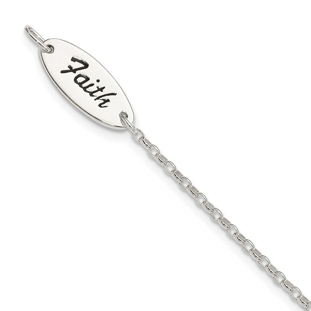 7.5 Inch Sterling Silver Polished Enamel Faith And Cross Bracelet