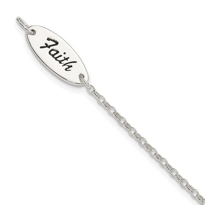 7.5 Inch Sterling Silver Polished Enamel Faith And Cross Bracelet