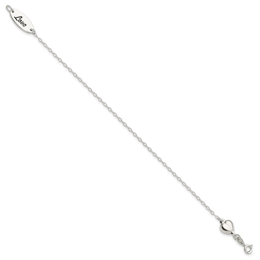 7.5 Inch Sterling Silver Polished Enamel Heart Love Bracelet