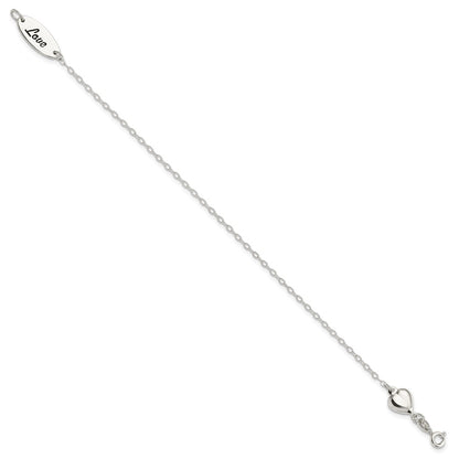 7.5 Inch Sterling Silver Polished Enamel Heart Love Bracelet