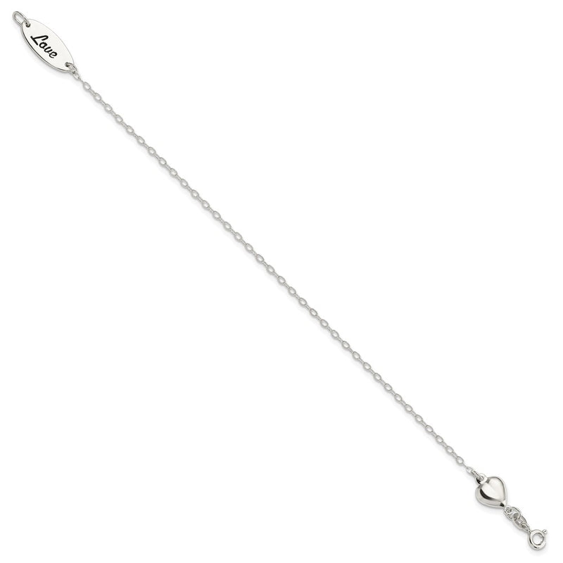 7.5 Inch Sterling Silver Polished Enamel Heart Love Bracelet