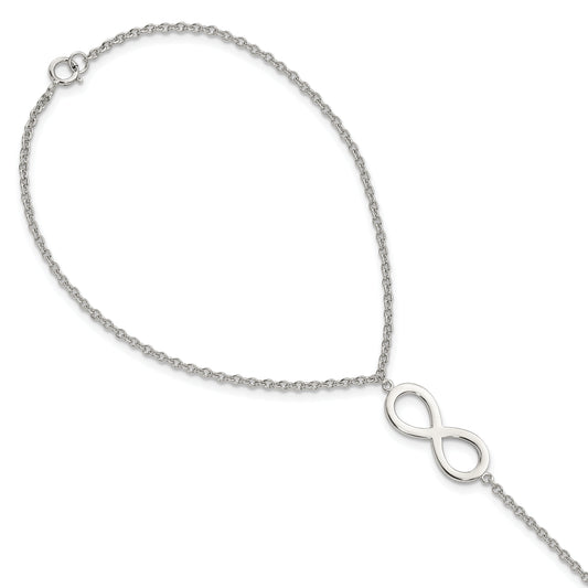 Sterling Silver Rh-Plated Polished Infinity Symbol Attached Ring/Bracelet