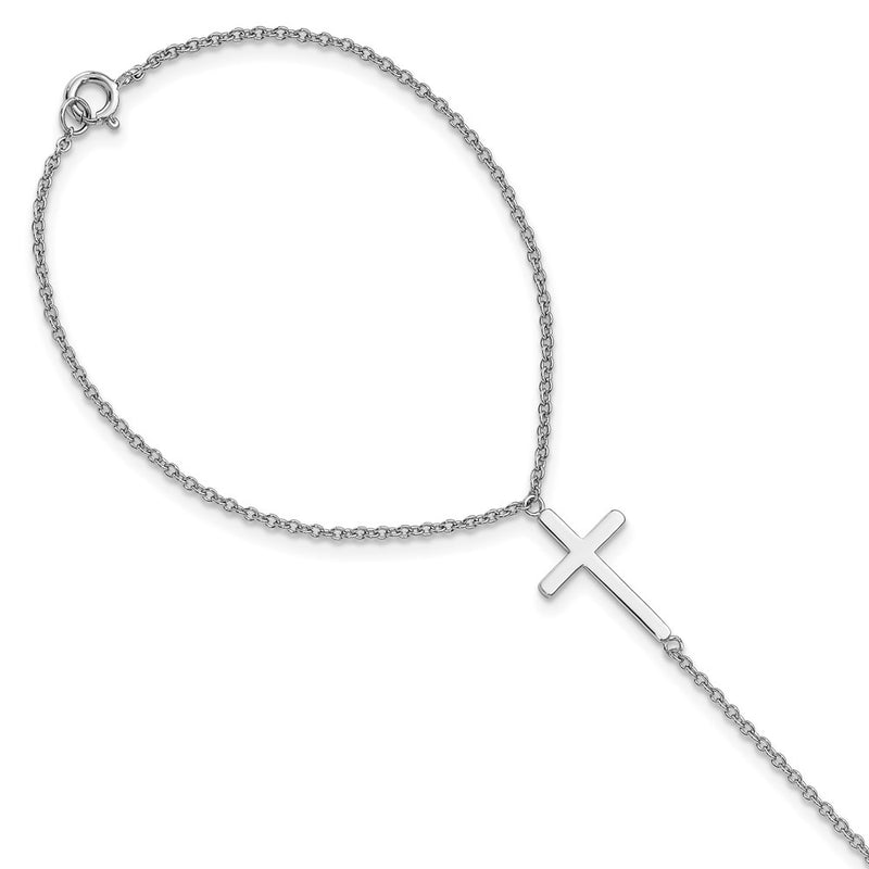 Sterling Silver Rhodium-Plated Polished Cross Attached Ring/Bracelet
