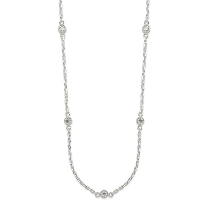 Sterling Silver Polished 5-Station Cz Necklace