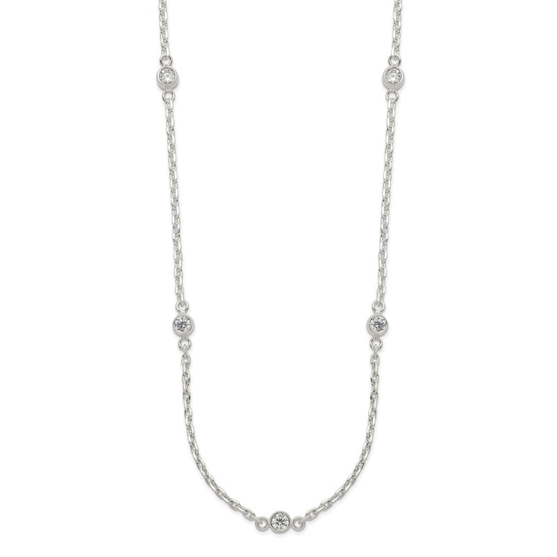 Sterling Silver Polished 5-Station Cz Necklace