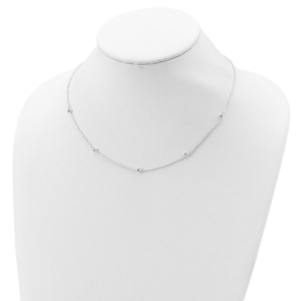 Sterling Silver Polished 5-Station Cz Necklace