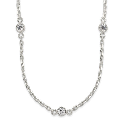 Sterling Silver Polished 5-Station Cz Necklace