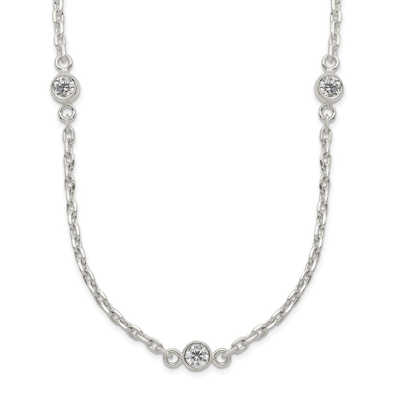 Sterling Silver Polished 5-Station Cz Necklace