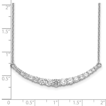 Sterling Silver Rhodium-Plated Cz W/2In Ext. Bar Necklace