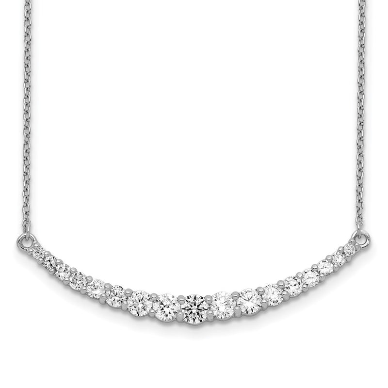 Sterling Silver Rhodium-Plated Cz W/2In Ext. Bar Necklace