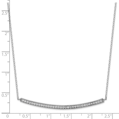 Sterling Silver Rhodium-Plated Cz W/2In Ext. Bar Necklace
