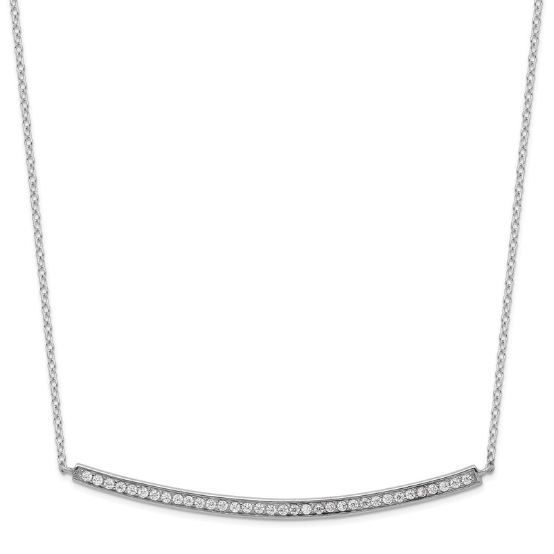 Sterling Silver Rhodium-Plated Cz W/2In Ext. Bar Necklace