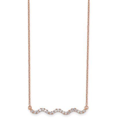 Sterling Silver Rose Gold-Plated Cz W/2In Ext. Wavy Bar Necklace