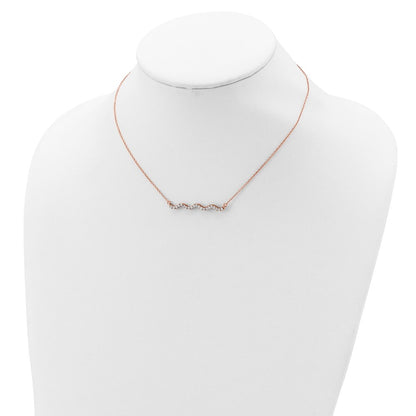 Sterling Silver Rose Gold-Plated Cz W/2In Ext. Wavy Bar Necklace