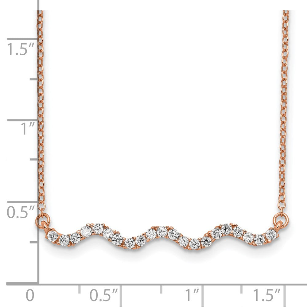 Sterling Silver Rose Gold-Plated Cz W/2In Ext. Wavy Bar Necklace