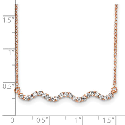 Sterling Silver Rose Gold-Plated Cz W/2In Ext. Wavy Bar Necklace