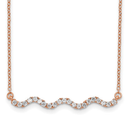 Sterling Silver Rose Gold-Plated Cz W/2In Ext. Wavy Bar Necklace