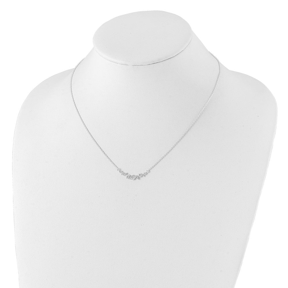 Sterling Silver Rhodium-Plated Polished Fancy Wave Cz Bar Necklace