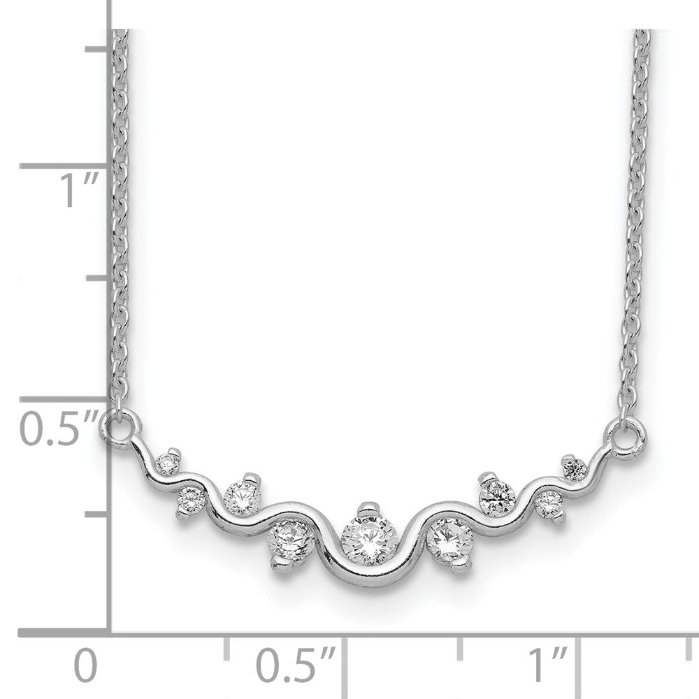 Sterling Silver Rhodium-Plated Polished Fancy Wave Cz Bar Necklace
