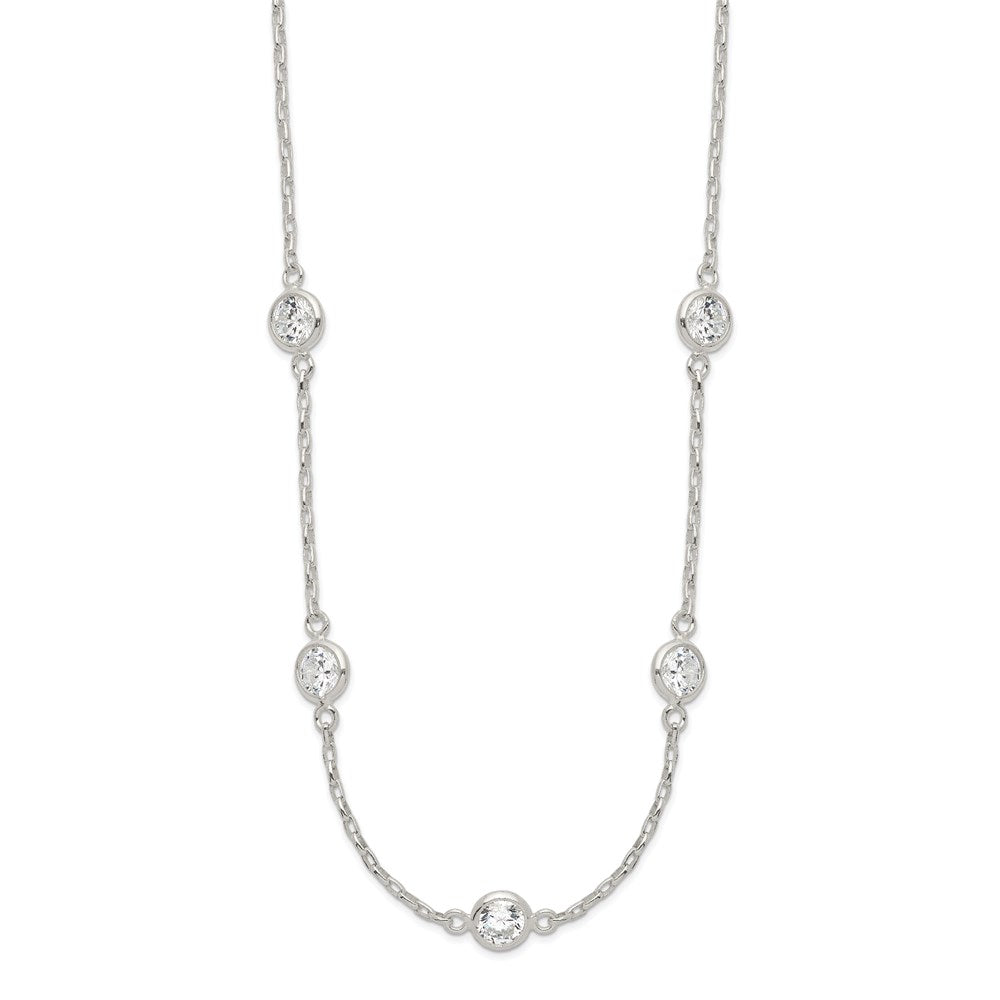 Sterling Silver Polished 5-Station Cz Necklace