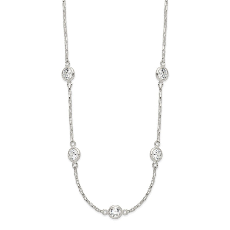 Sterling Silver Polished 5-Station Cz Necklace