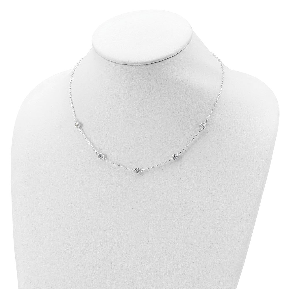Sterling Silver Polished 5-Station Cz Necklace