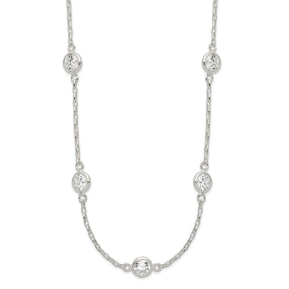 Sterling Silver Polished 5-Station Cz Necklace
