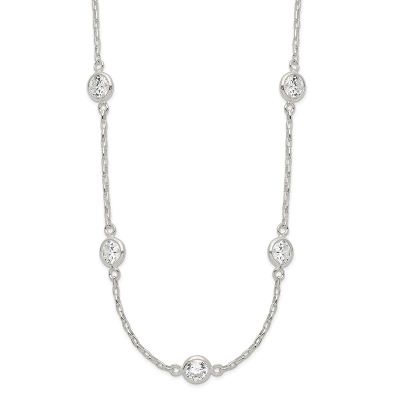 Sterling Silver Polished 5-Station Cz Necklace