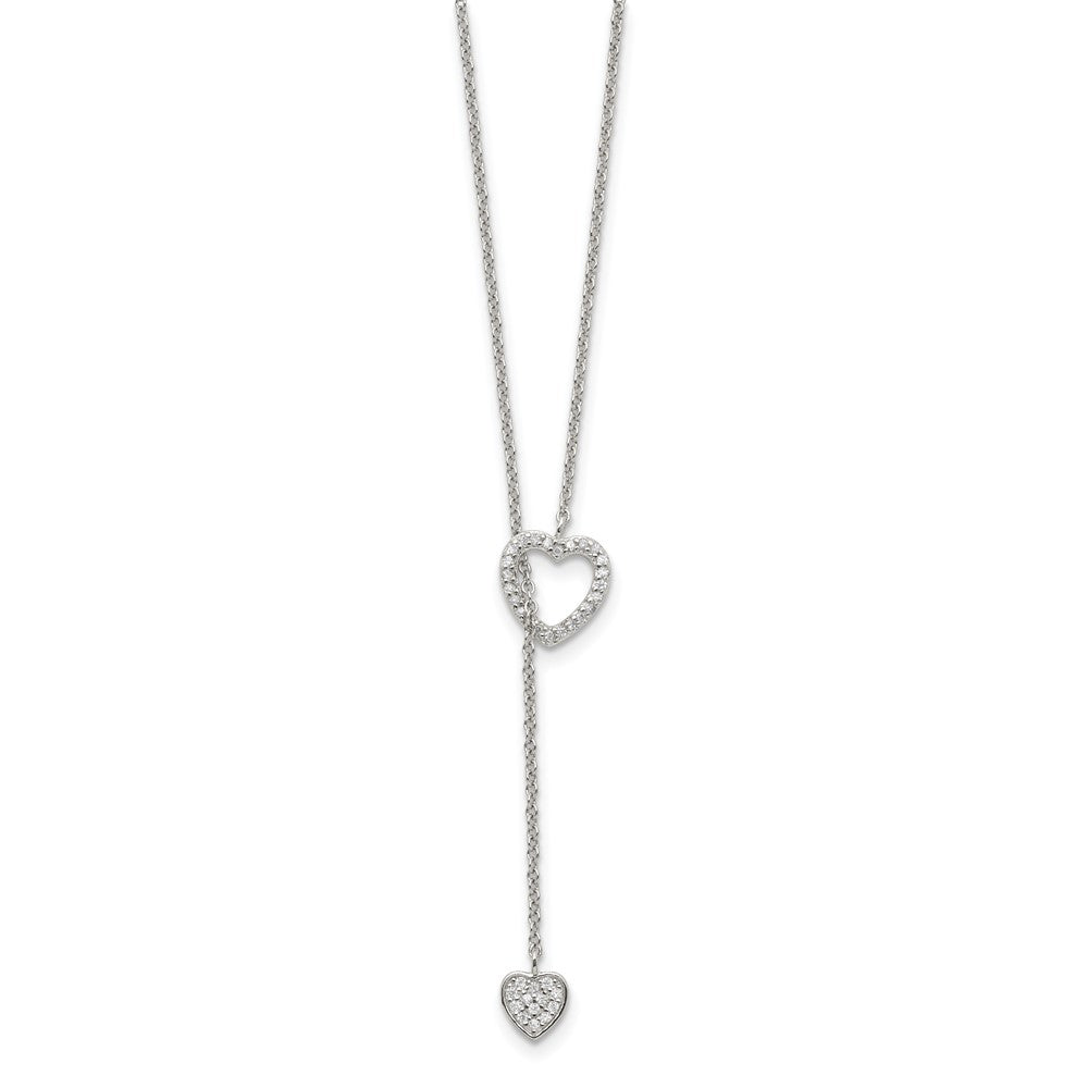 Sterling Silver Rhodium-Plated Polished Adjustable Hearts With Cz Necklace