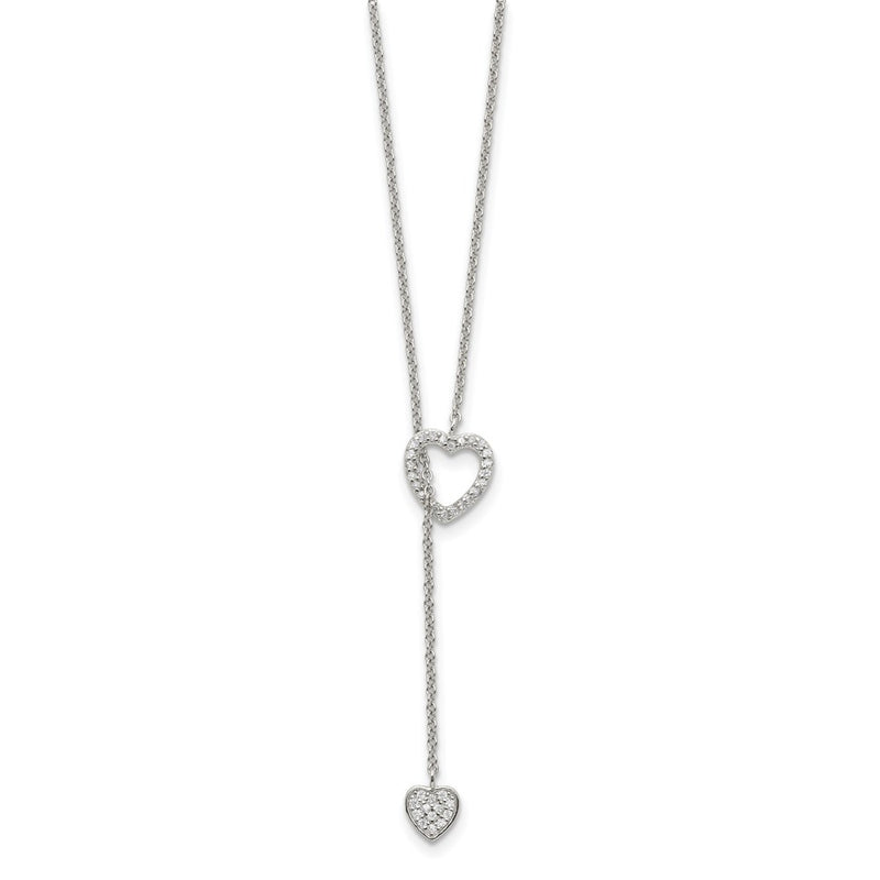 Sterling Silver Rhodium-Plated Polished Adjustable Hearts With Cz Necklace