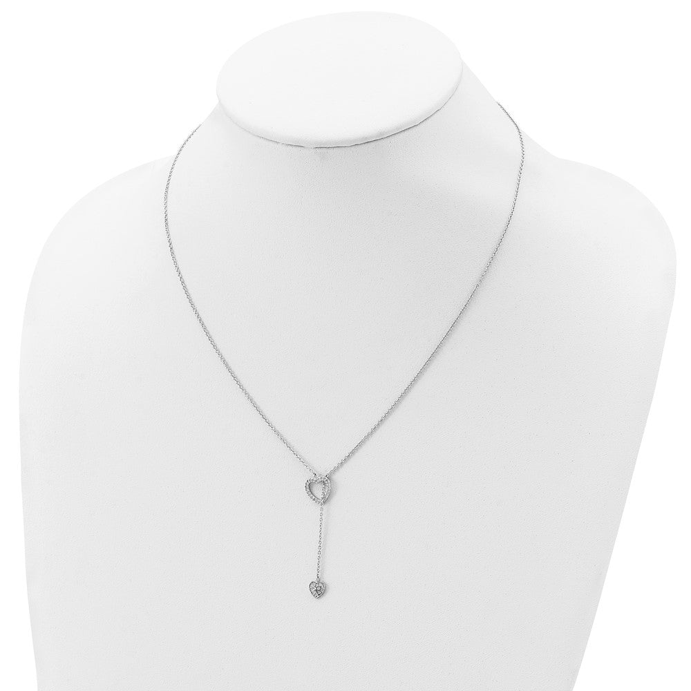 Sterling Silver Rhodium-Plated Polished Adjustable Hearts With Cz Necklace