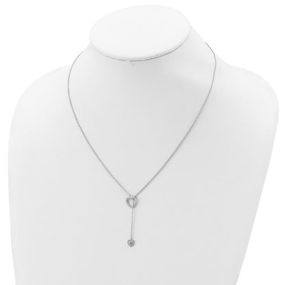 Sterling Silver Rhodium-Plated Polished Adjustable Hearts With Cz Necklace