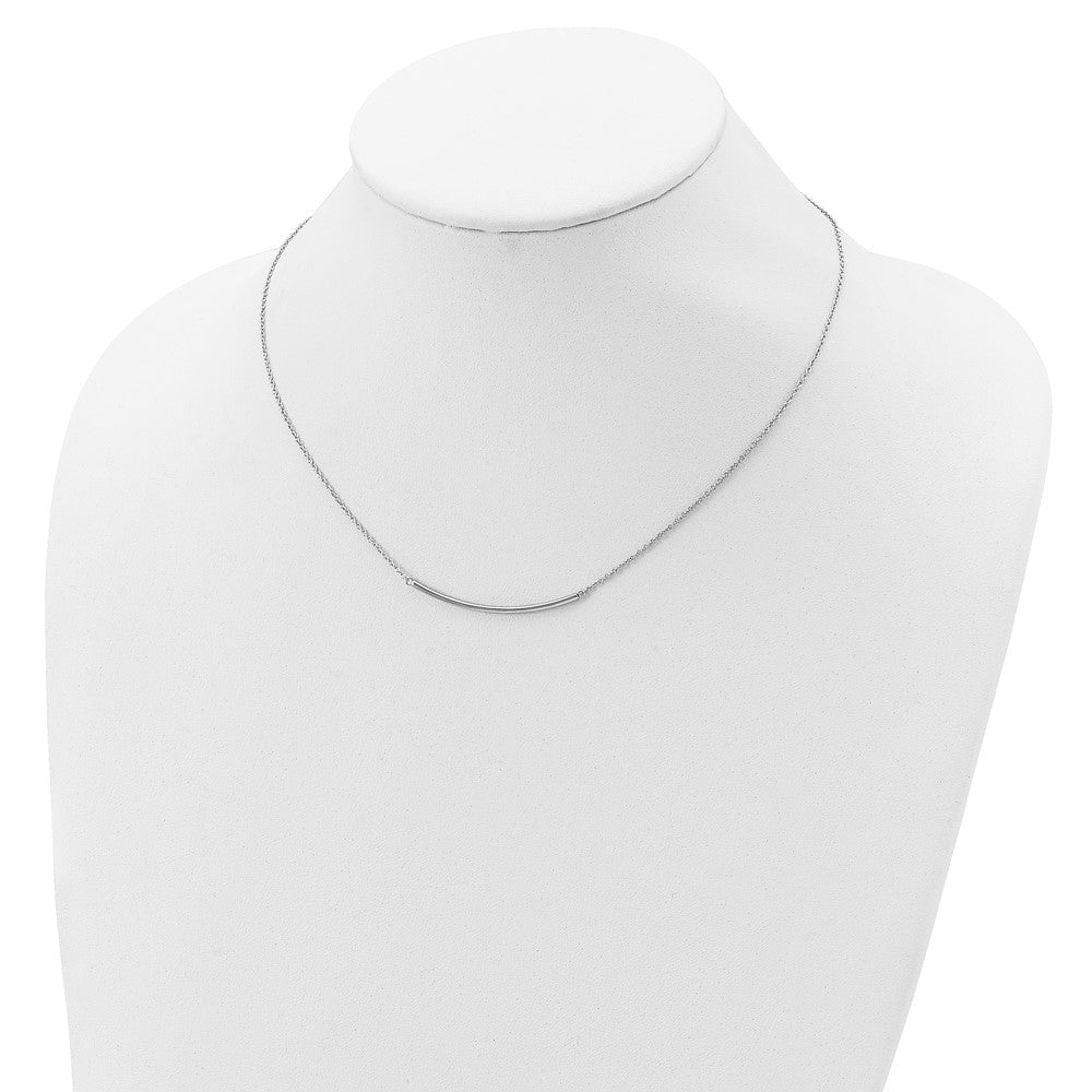 Sterling Silver Rhodium-Plated Polished W/1 Inch Ext. Bar Necklace