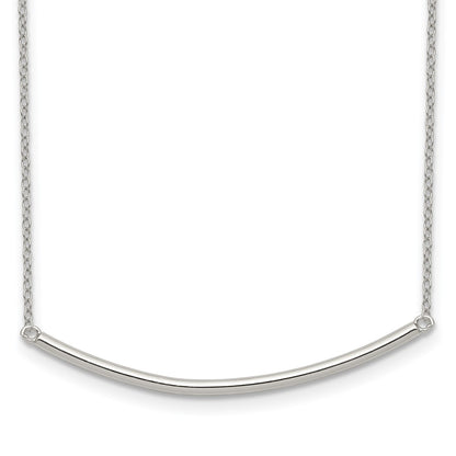 Sterling Silver Rhodium-Plated Polished W/1 Inch Ext. Bar Necklace