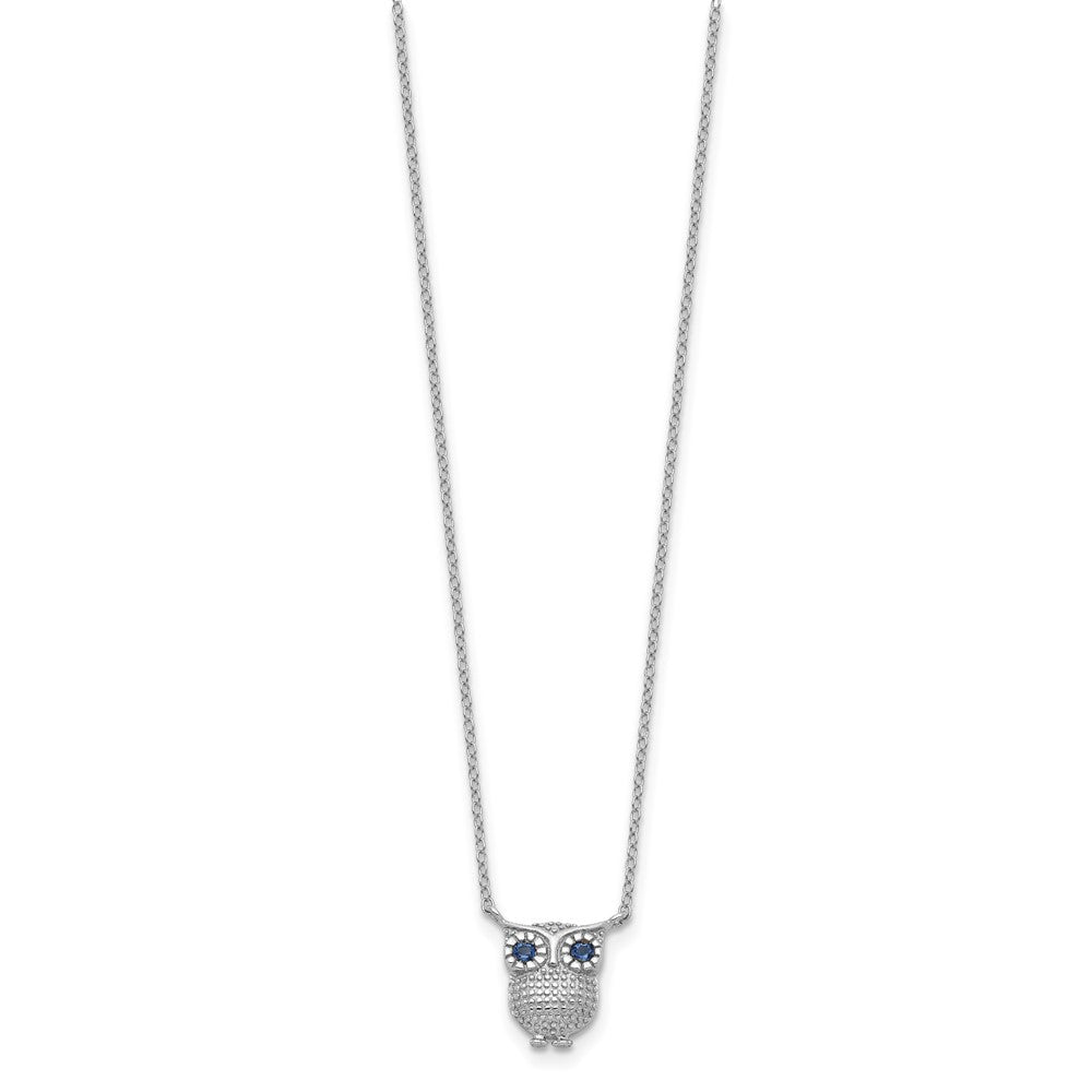 Sterling Silver Rh-Pltd Blue Glass Stone Owl 2In Ext Necklace