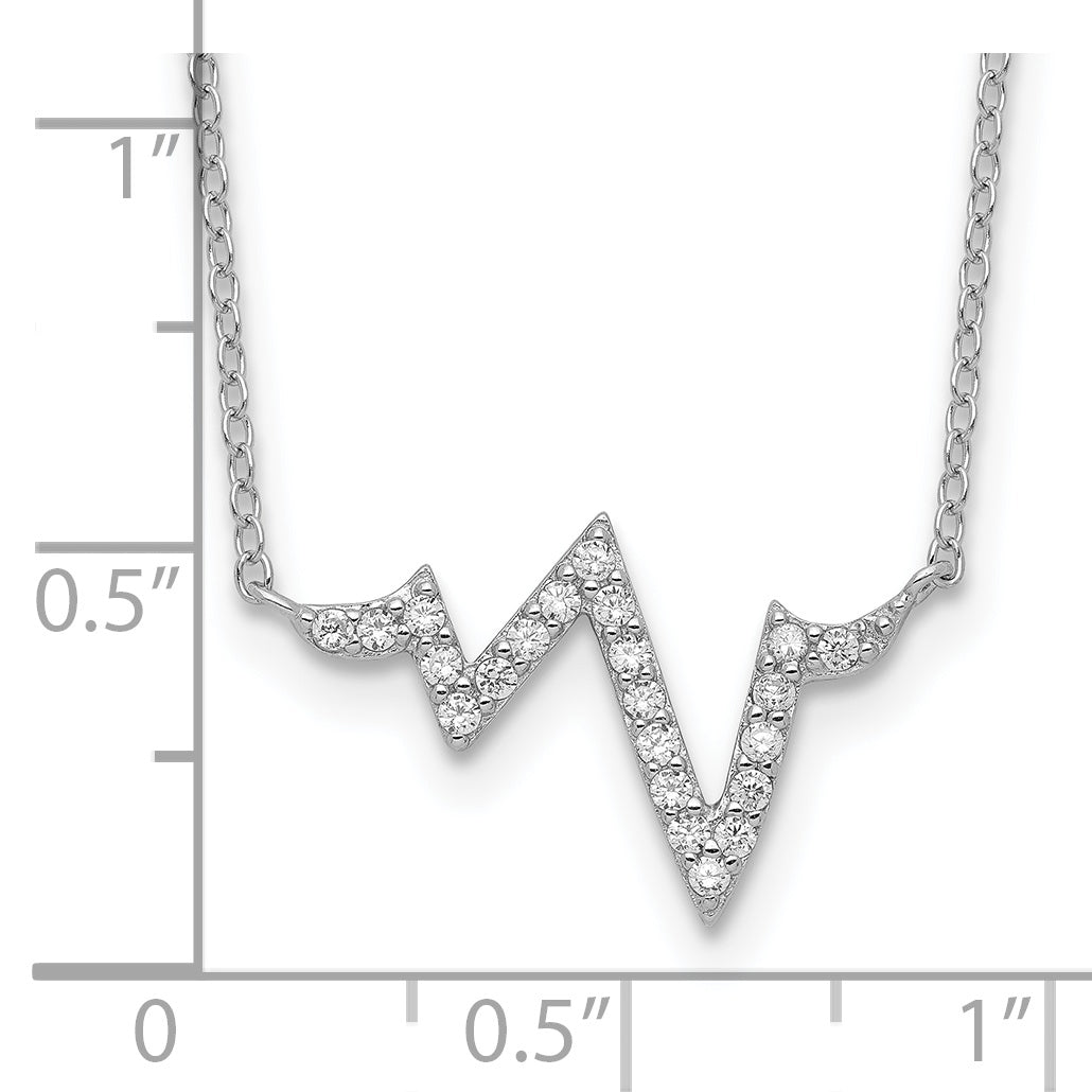 Sterling Silver Rhodium-Plated Cz Heartbeat W/2In Ext. Necklace