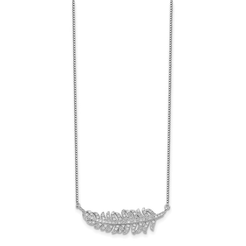 Sterling Silver Rhodium-Plated W/Cz Leaf Necklace