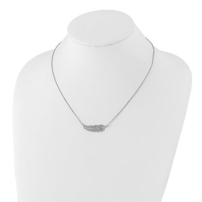 Sterling Silver Rhodium-Plated W/Cz Leaf Necklace