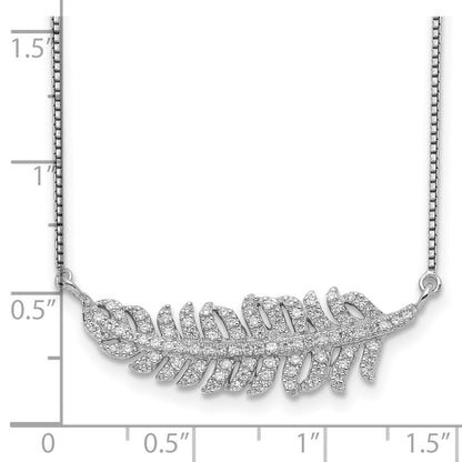 Sterling Silver Rhodium-Plated W/Cz Leaf Necklace