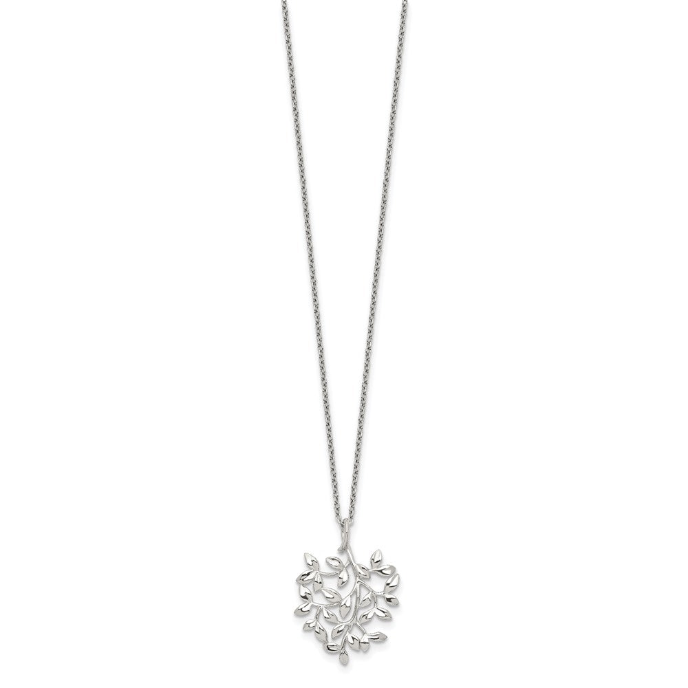 Sterling Silver Rhodium-Plated Polished Cz Leaf Necklace