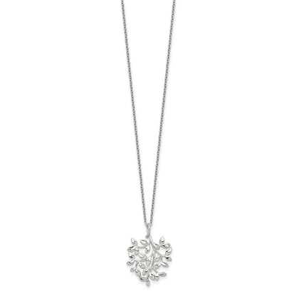Sterling Silver Rhodium-Plated Polished Cz Leaf Necklace