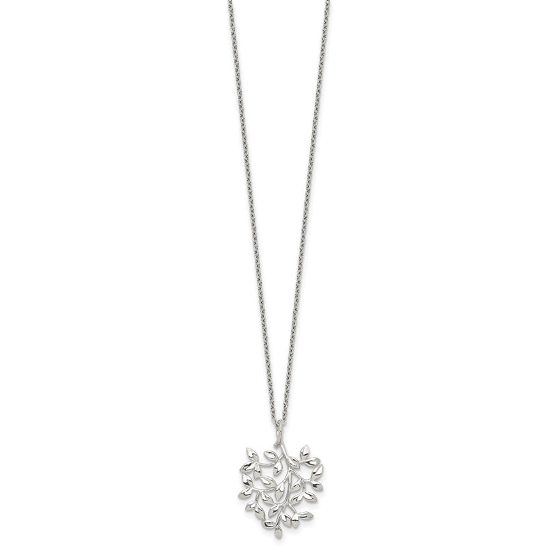 Sterling Silver Rhodium-Plated Polished Cz Leaf Necklace