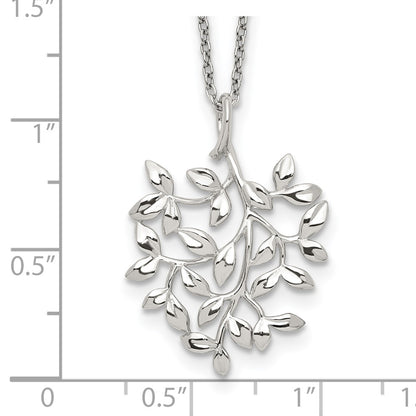Sterling Silver Rhodium-Plated Polished Cz Leaf Necklace